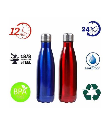 Borraccia Bottiglia Termica Thermos Caldo Freddo 500ML Acciaio Color Rosso