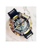 Orologio Polso Zcc 1313 Uomo Quarzo Dual Time Multifunzione Giallo Nero Silver