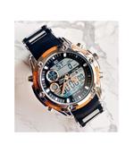 Orologio Polso Zcc 1313 Uomo Quarzo Dual Time Multifunzione Arancio Nero Silver