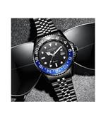 Orologio Uomo Da Polso In Acciaio Quarzo Nero Blu Nautica Mare Longbo Subacqueo