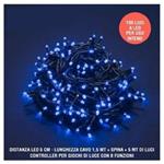 Catena Luci A Led Natalia 100 Led Lucciole Blu Con Controller 8 Funzioni Interno