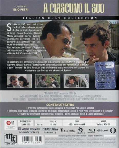 A ciascuno il suo. Limited Edition (Blu-ray) di Elio Petri - Blu-ray - 2