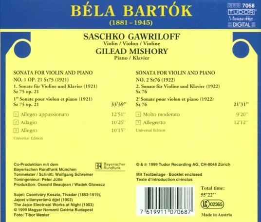 Sonata per Violino N.1 Sz 75, N.2 Sz 76 - CD Audio di Bela Bartok - 2