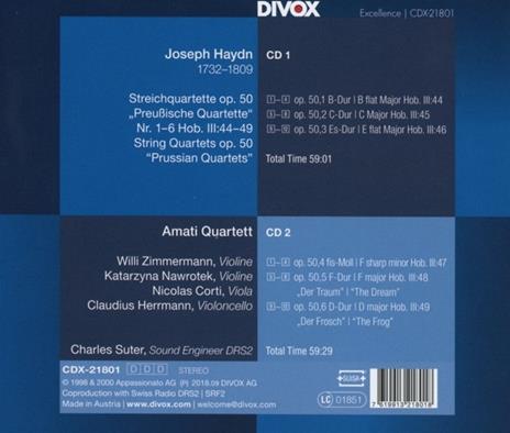 Quartetti per archi op.60 n.1, n.2, n.3, n.4, n.5, n.6 - CD Audio di Franz Joseph Haydn,Amati Quartett - 2