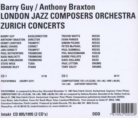 Zurich Concerts - CD Audio di Anthony Braxton,Barry Guy - 2