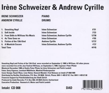 Duo - CD Audio di Andrew Cyrille,Irene Schweizer - 2