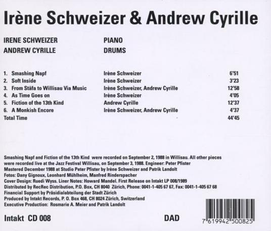 Duo - CD Audio di Andrew Cyrille,Irene Schweizer - 2