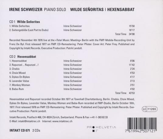 Wilde Sensoritas/Hexensabbat - CD Audio di Irene Schweizer - 2