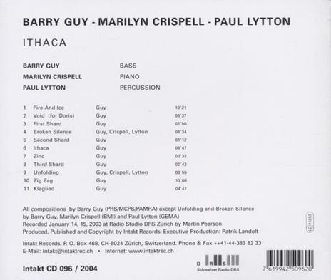 Ithaca - CD Audio di Marilyn Crispell,Barry Guy - 2