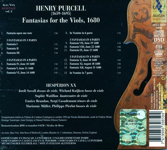 Fantasie per viole - SuperAudio CD ibrido di Henry Purcell,Jordi Savall,Hespèrion XXI - 2