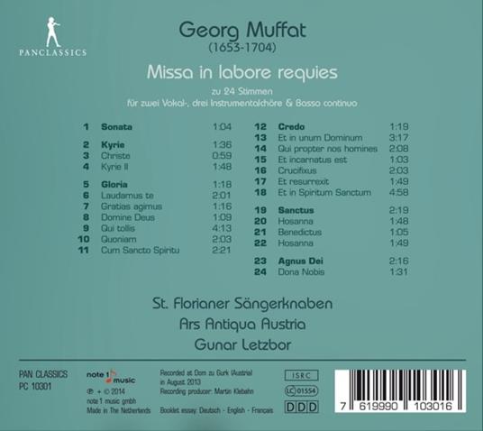 Missa In Labore Requies - CD Audio di Georg Muffat,Ars Antiqua Austria - 2