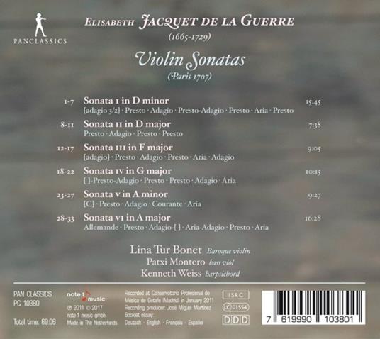Violinsonaten. Paris 1707 - CD Audio di Elisabeth-Claude Jacquet de la Guerre - 2
