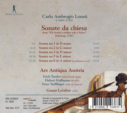 Sonate Da Chiesa - CD Audio di Carlo Ambrogio Lonati,Ars Antiqua Austria - 2