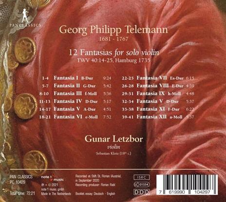 12 Fantasias For Solo Violin - CD Audio di Georg Philipp Telemann,Gunar Letzbor - 2