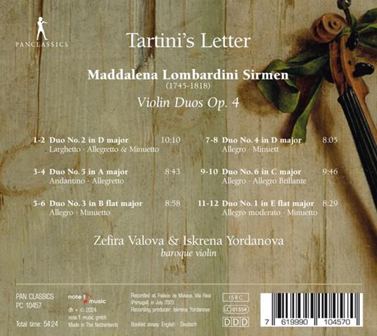 Tartini's Letter. Violin Duos Op.4 - CD Audio di Zefira Valova - 2