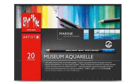 Matite acquerello Caran d'Ache Museum Acquerelle. Scatola in cartone 20 colori assortimento Marina