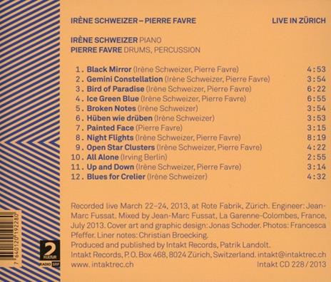 Live in zurich - CD Audio di Pierre Favre,Irene Schweizer - 2