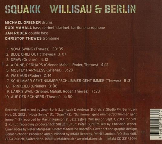Willisau & Berlin - CD Audio di Jan Roder,Rudi Mahall,Michael Griener,Cristoph Thewes - 2