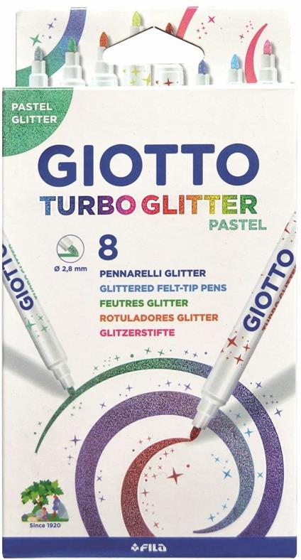 Pennarelli Giotto Turbo Glitter Pastel. Scatola 8 colori assortiti - Giotto  - Cartoleria e scuola | IBS