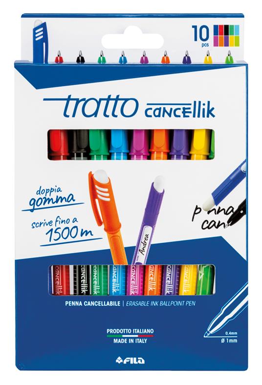 Penna cancellabile Tratto Cancellik. Busta con 10 colori assortiti - Tratto  - Cartoleria e scuola | IBS
