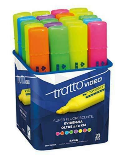 Tratto Video - Evidenziatore, Barattolo da 20 Pezzi, Colori Assortiti