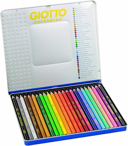 Pastelli Giotto Supermina. Scatola in metallo 12 matite colorate assortite  - Giotto - Cartoleria e scuola | IBS