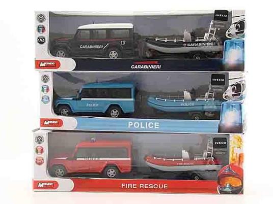 Set Security Italia Massif + Gommone 1:43 (Assortimento Polizia / Carabinieri / Vigili Del Fuoco)