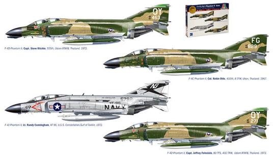 F-4 C/D/J Phantom Usa / Us Navy Vietnam Aces Decals (4 Version) Plastic Kit 1:72 Model It1373