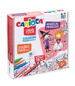 Coloring Puzzle Magical Princess F.to 50 Cm.x70 Cm.(35 Tessere Bifacciali +12 Pennarelli Punta Fine)