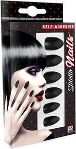 Set da 12 unghie stiletto nere auto, adesive