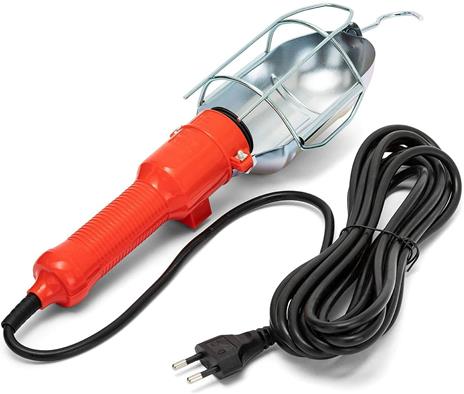 VELAMP Lampada Portatile da Lavoro per Uso in Garage, Cantina, Officina, Cantiere con Interruttore e Cavo 5 Metri. Attacco Lampadina E27, Compatibile LED. 60 W, Arancione, 32.5x9x9 cm