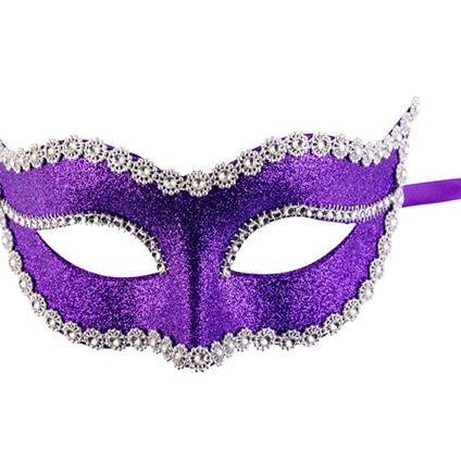 Maschera In Plastica C/Glitter Viola E Strass In Busta C/Cav.