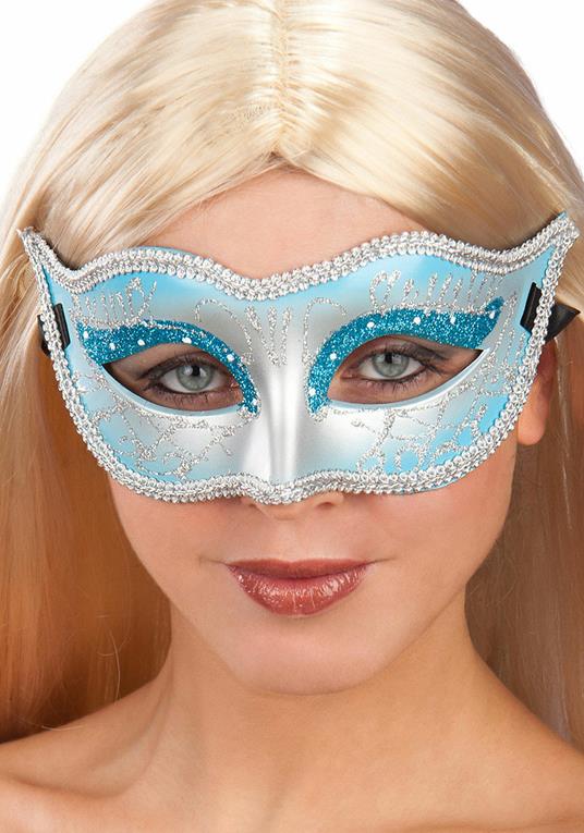 Maschera In Plastica Rigida Azzurra Decorata con Glitter - Carnival Toys -  Idee regalo