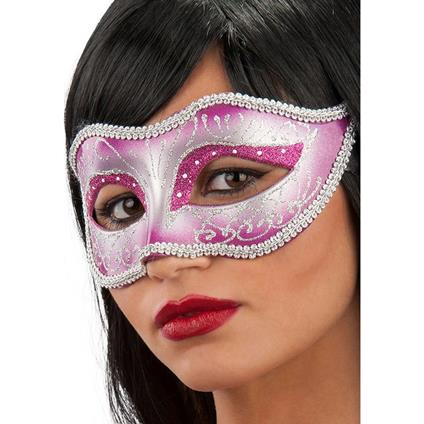 Maschera In Plastica Rigida Viola Decorata con Glitter