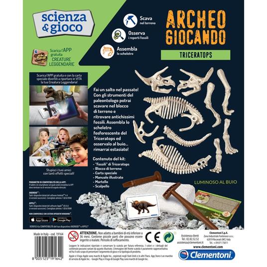 Archeogiocando Triceratopo Luminoso al Buio - Clementoni - Scienza e gioco  - Scientifici - Giocattoli | IBS