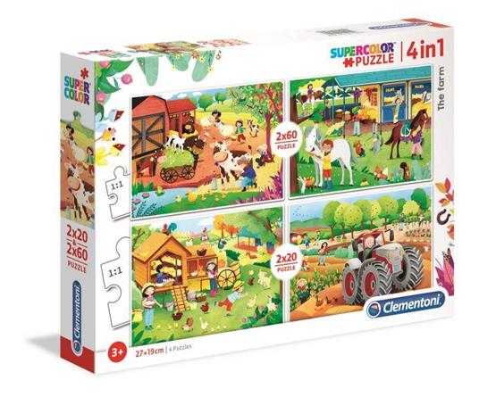 Clementoni- Supercolor-Puzzle La Fattoria, 2 x 20 + 2 x 60 Pezzi, Colore Multicolore, 21304 - 3