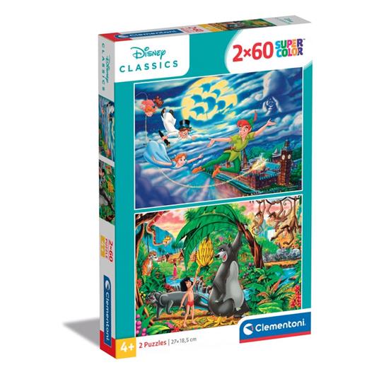 Clementoni supercolor puzzle - disney classics - 2x60 pezzi, puzzle bambini  5 anni