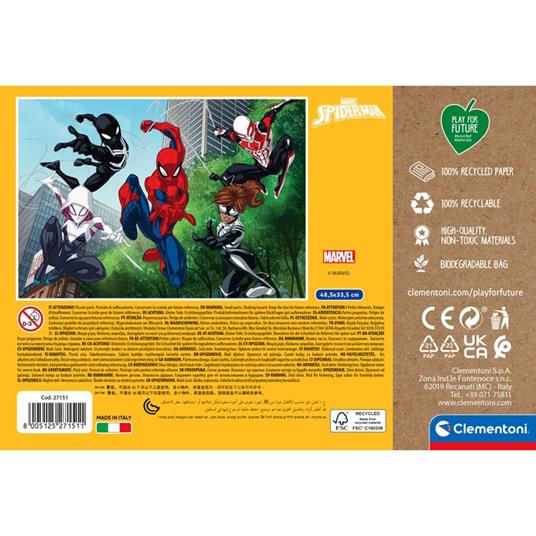 Clementoni Play For Future Marvel Spiderman 104 pezzi materiali 100% riciclati Made in Italy, puzzle bambini 6 anni+, 27151 - 3