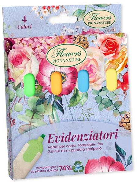 Blister 4 Evidenziatori Flowers - Pigna - Cartoleria e scuola