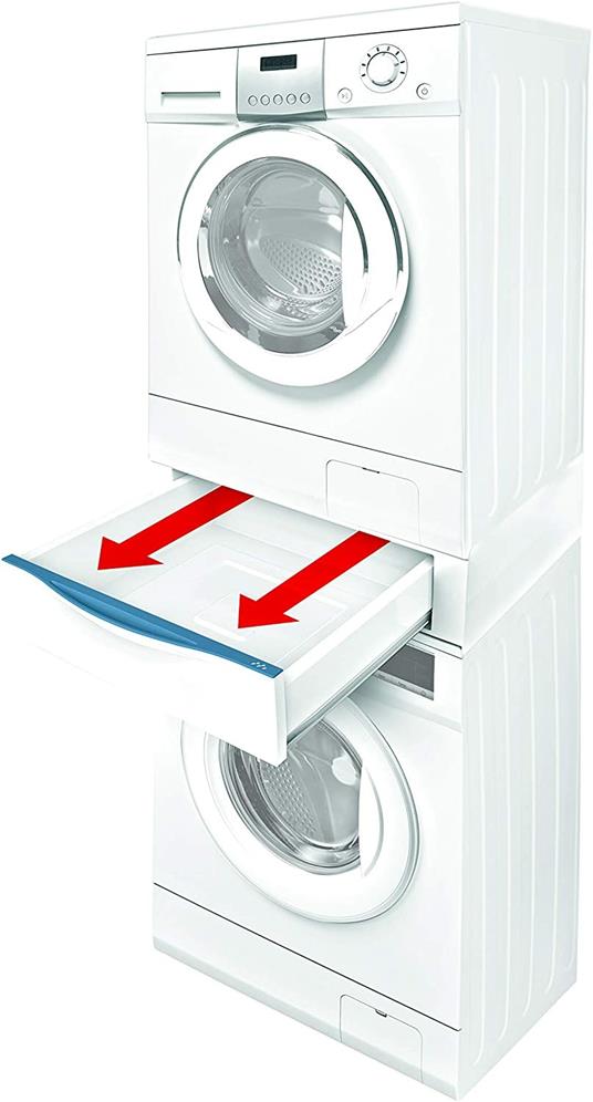 Meliconi Base Torre Extra L60, kit di sovrapposizione per lavatrice- asciugatrice con cassetto estraibile e cinghia di sicurezza con fibbia in  metallo inclusa, made in Italy, colore bianco - Meliconi - Casa e