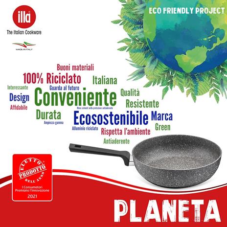 Planeta, Padella cm 24 alluminio riciclato antiaderente adatta ad induzione  - Illa - Idee regalo