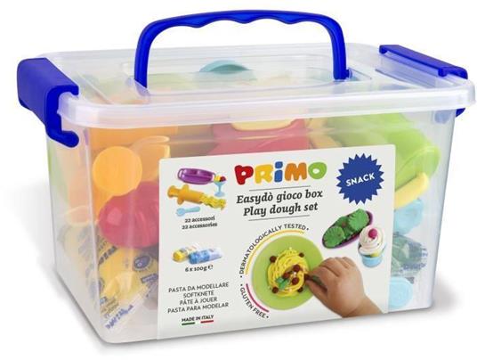 PRIMO 288BARGF Kit plastilina senza glutine, astuccio contenente 6 bastoncini e 16 accessori "snack bar".