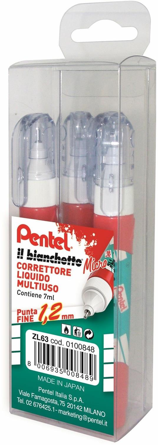 PENTEL - ZTN14BWI - Correttore a nastro il bianchetto 4,2 mm x 10 mt -  bianco - Confezione risparmio da 3 PZ - 884851006615