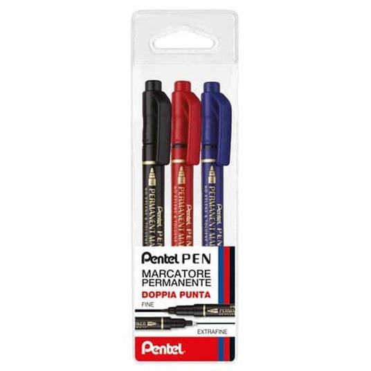 Marcatore permanente doppia punta Pentel Twin Tip tratti F-M assortiti  conf. 3 pezzi - 0022168 - Pentel - Cartoleria e scuola