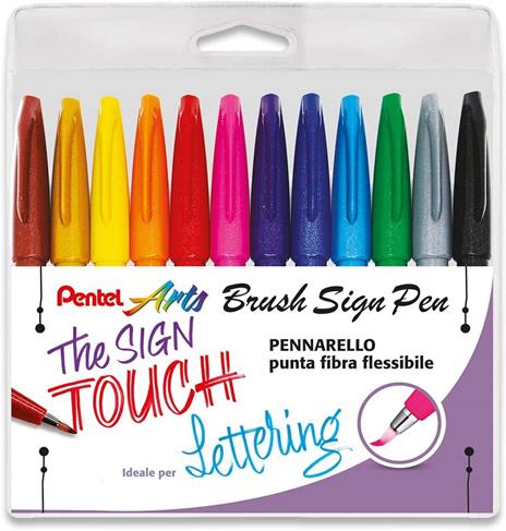 Taschina 12 Pennarelli Color Brush Sign Pen Pentel