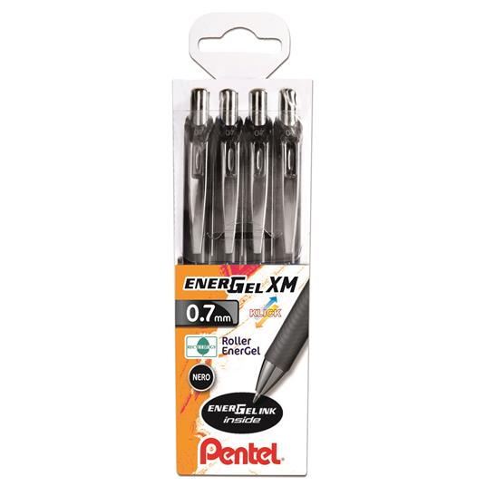 Penna roller EnerGel XM BL77 inchiostro nero, puntafine 0.7. Confezione 4  pezzi - Pentel - Cartoleria e scuola