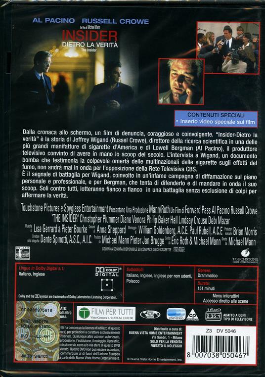 Insider. Dietro la verità - DVD - Film di Michael Mann Drammatico | IBS