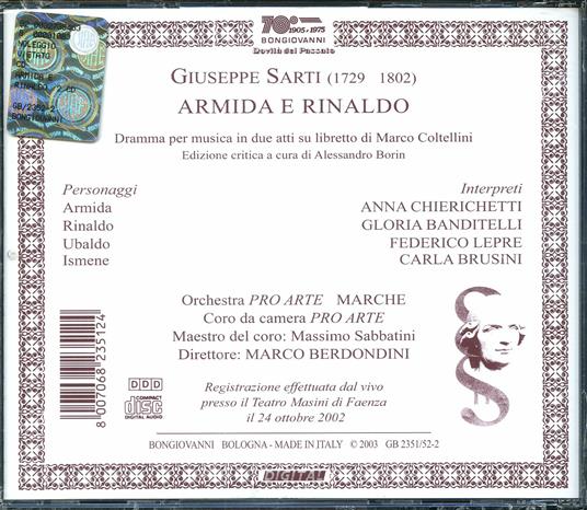 Armida e Rinaldo - Giuseppe Sarti - CD | IBS