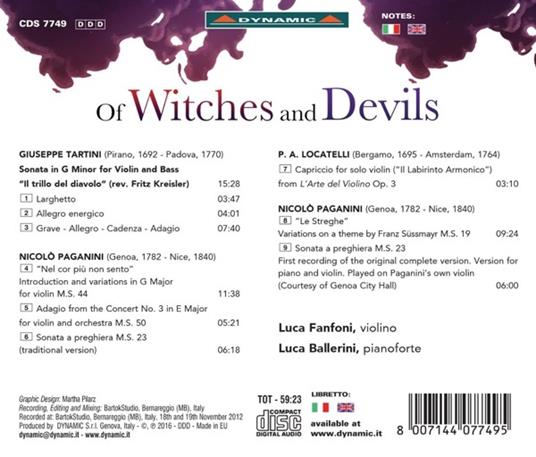 Of Witches and Devils - CD Audio di Niccolò Paganini,Giuseppe Tartini,Pietro Locatelli - 2