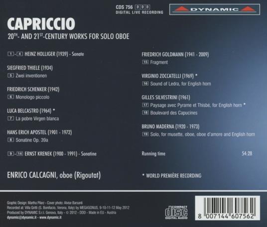 Capriccio. Musica del XX e XXI secolo per oboe solo - CD Audio di Enrico Calcagni - 2